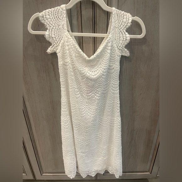 Lilly Pulitzer Jade Resort White Scalloped Lace Flutter Sleeve Mini Dress XS - Picture 3 of 9